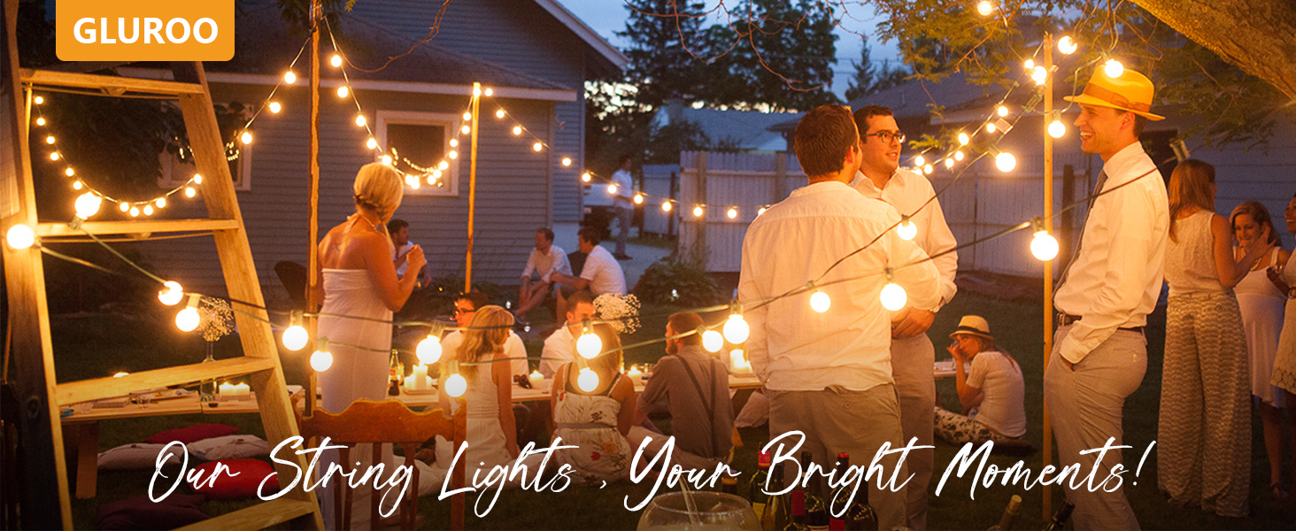 LED гірлянда GLUROO для вулиці, 7.6м, 12+1 лампочки G40, тепле світло, вологостійка, для саду, вечірок, диммер
