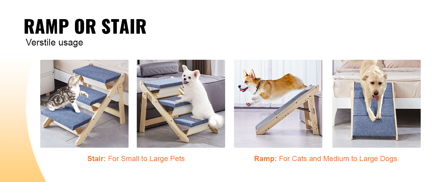 Сходи для домашніх тварин VEVOR з дерева, 2-в-1, складана, для собак та котів, для ліжка, дивану, автомобіля, 3 сходинки, до 68 кг