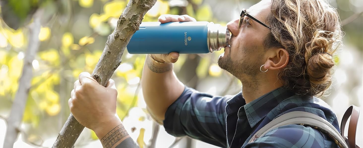 Термос з нержавіючої сталі SANTECO 1л/500мл, ізотермос з кришкою-чашкою, для дітей, спорту, без BPA, 24 години холод, 12 годин тепло, чорний