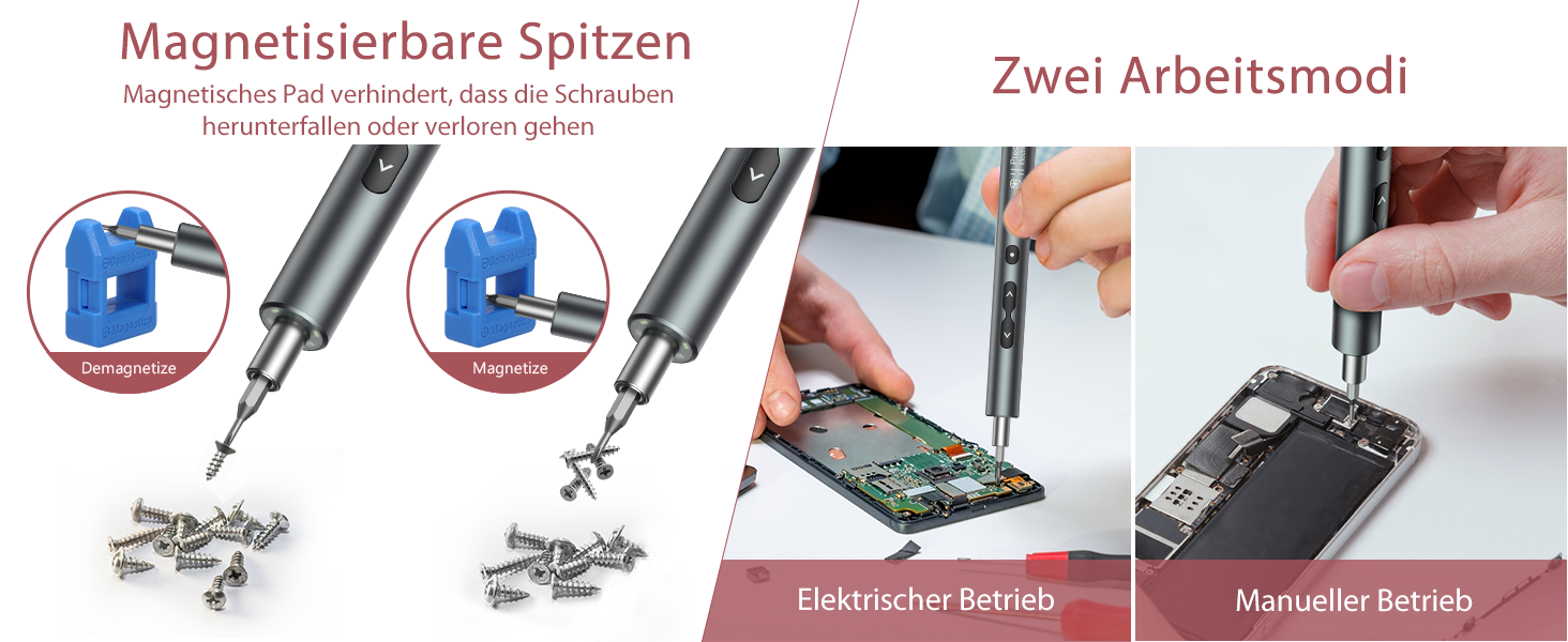 LOFICOPER Міні електричний набір викруток 28 в 1 з LED, USB-C, для ремонту ноутбуків та годинників (сірий)