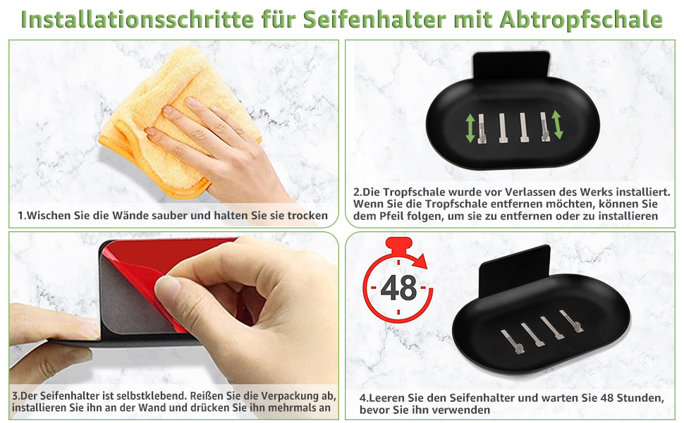 Тримач для мила настінний без свердління, нержавіюча сталь, з піддоном для стікання води, чорний. Підходить для ванної кімнати та кухні, для мила, губок, щіток.