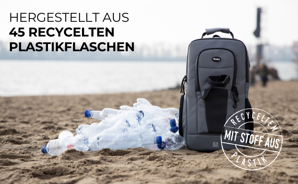 Сумка-слінг Rollei Fotoliner Ocean: фоторюкзак з перероблених пластикових пляшок (45 шт.), сірий, з дощовиком