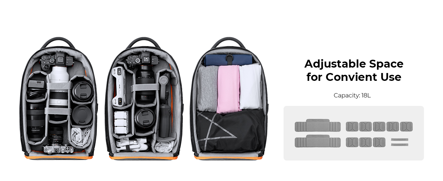 Рюкзак для фотографа K&F Concept, водонепроникний, для DSLR/SLR, об'єктивів та аксесуарів, чорний+оранжевий, 18L