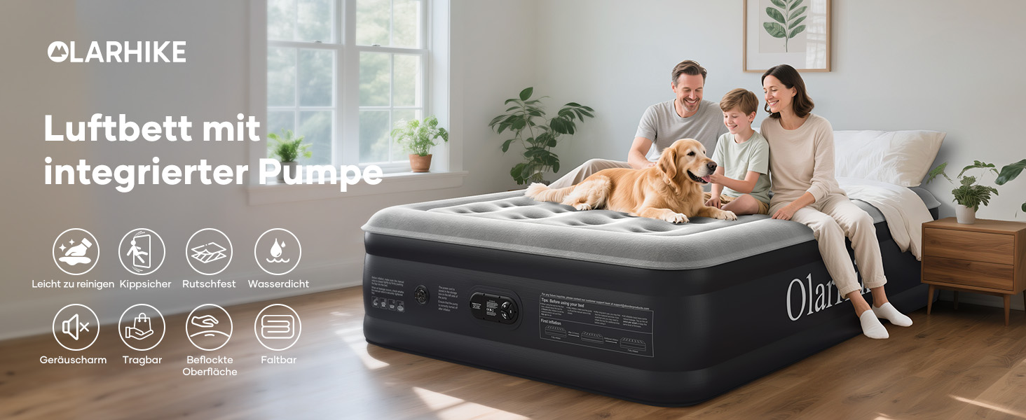 Надувний матрац OlarHike для кемпінгу та дому - 200 x 140 x 46 см, самонадувний, на 2 особи