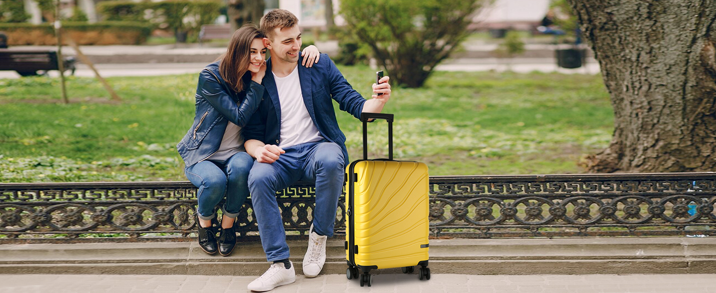 Жовтий валіз Vankean 20 дюймів з спінінг-колесами та TSA-замком, розширюваний, згідно з вимогами авіакомпаній