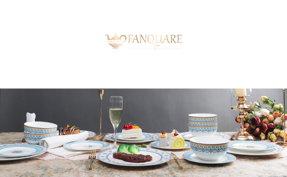 Набір посуду Fanquare 18 предметів для 6 осіб: тарілки, миски, десертні тарілки (Азурний блакитний)