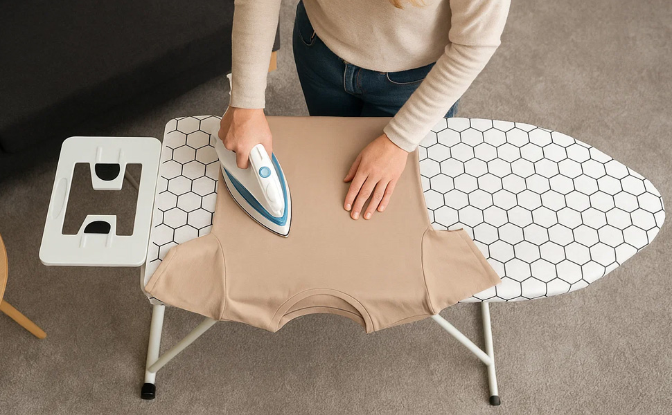 Відкидне прасувальне решітка AllRight з металевою сіткою, 7-позиційний регульований, 108.5/75 x 31 см, з антиковзними ніжками, для парогенераторів, зелений (біло-зелене в клітинку)