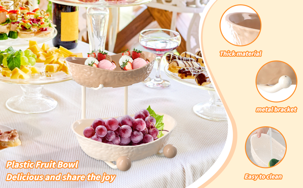 Багатоярусна фруктова етажерка, миска для фруктів, пластикова, з металевою полицею, сервірувальний стійка, фруктові миски для буфетів, закусок, овочів та десертів