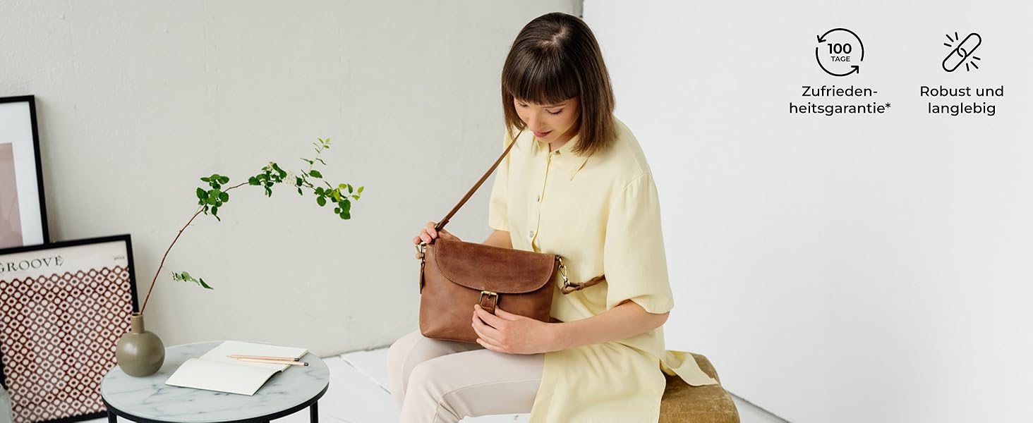 Сумка через плече Berliner Bags Catalina вінтажна шкіряна, Camel - жіноча кросбоді сумка середнього розміру з магнітним закриттям