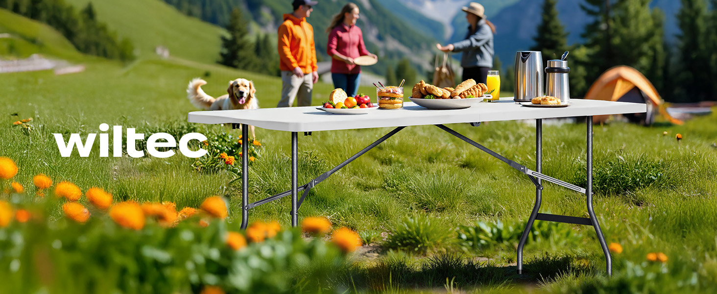 Складний кемпінговий стіл Wiltec 122x60x75 см з ручкою для перенесення - для пікніка, саду, вечірок