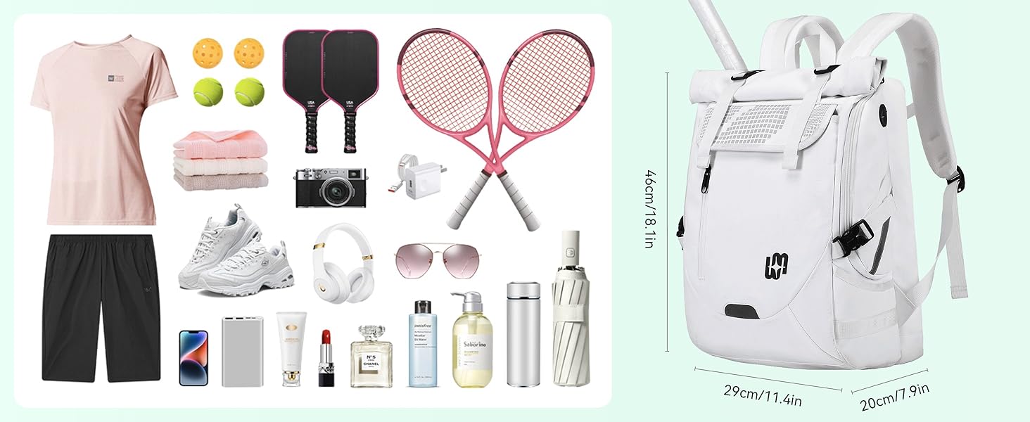 Спортивна сумка для тенісу UtiaMiaoGonGo - рюкзак для ракет, вміщує 2 ракетки та має відділення для взуття. Підходить для тенісу, бадмінтону та падел-тенісу (білий)