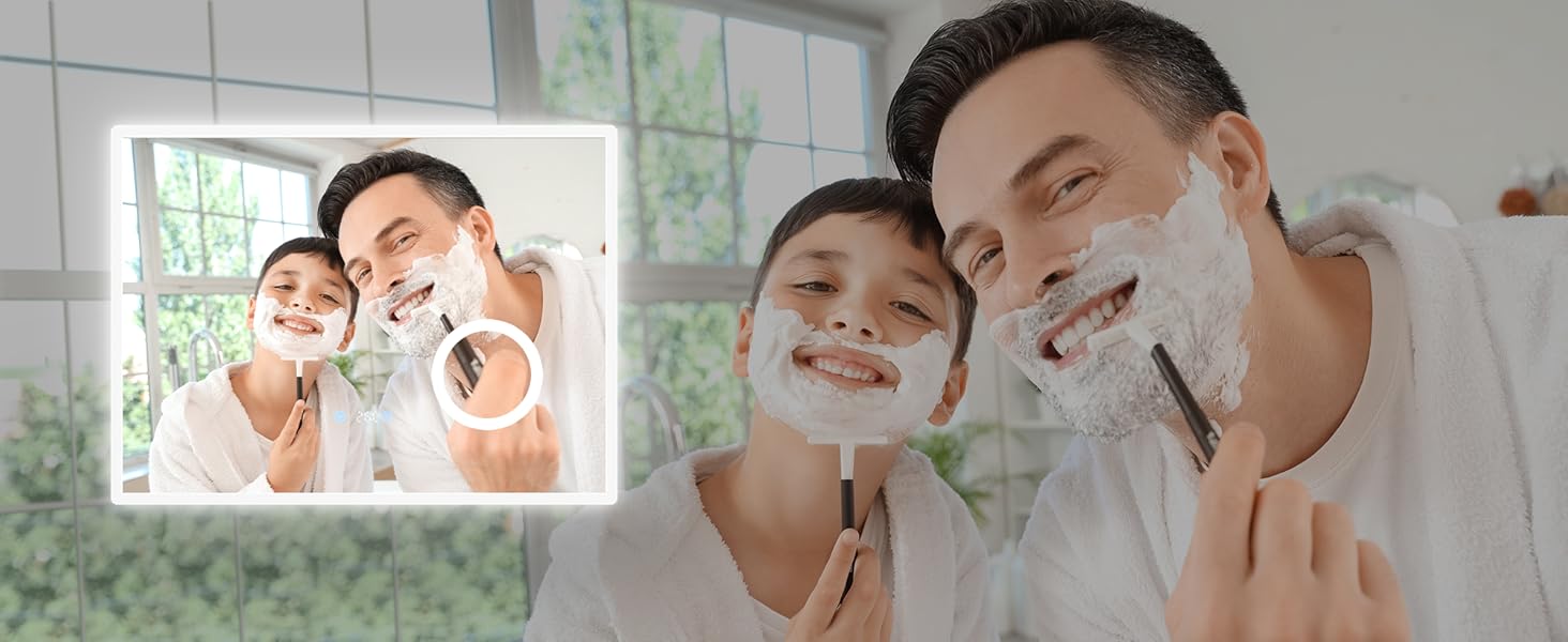 Дзеркало для ванної кімнати SONNI з підсвічуванням 80x60 см, 3 кольори світла, проти запотівання, LED, сенсорна кнопка, годинник, температура, 3-кратне збільшення