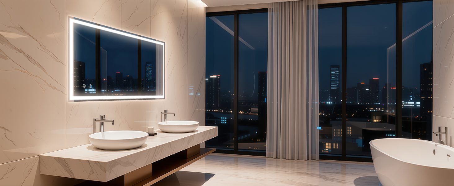 Дзеркало для ванної кімнати Clevich з підсвічуванням 70x50 см, LED, 3 кольори світла, регулювання яскравості, захист від вибуху, сенсорне керування, пам'ять, антизапар, для ванної кімнати