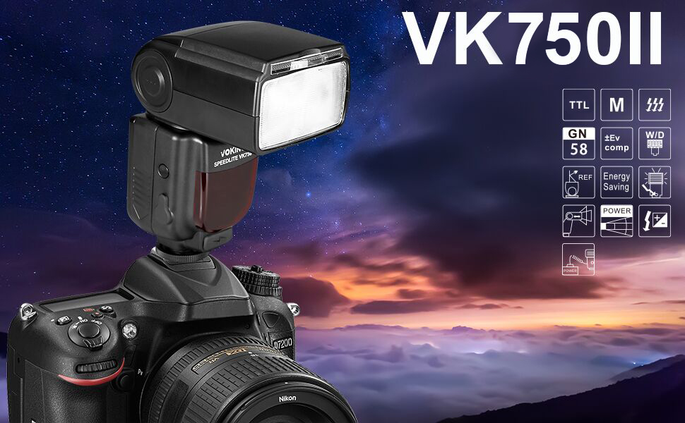 Спалах VK750II TTL для камер Nikon D50, D60, D80, D800, D750, D3300, D3400, D3500, D5300