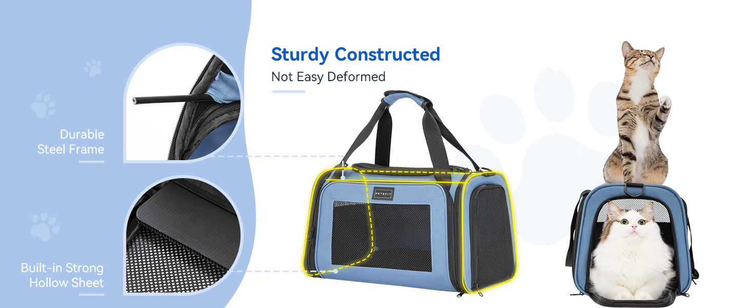 Транспортна переноска для котів та маленьких собак Petfit - легка переноска для подорожей літаком, з ременем безпеки та розширюваним килимком, блакитна (L)