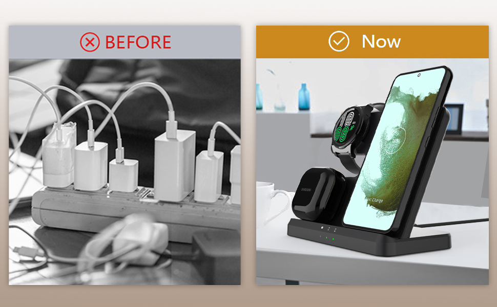 Бездротова зарядка 3-в-1 для Samsung Galaxy: смартфони, навушники, годинники (чорний)