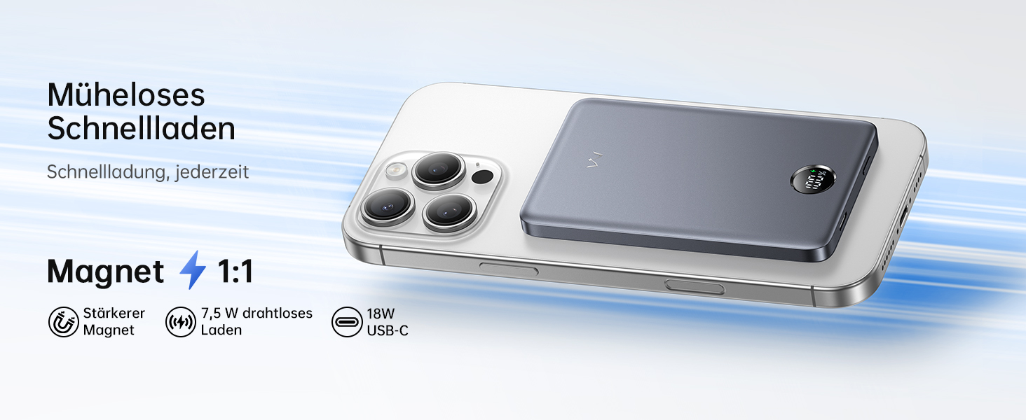 iWALK Powerbank MagSafe 5000mAh з LED-дисплеєм (Сірий) - Бездротова зарядка для iPhone 17/16/15/14/13/12