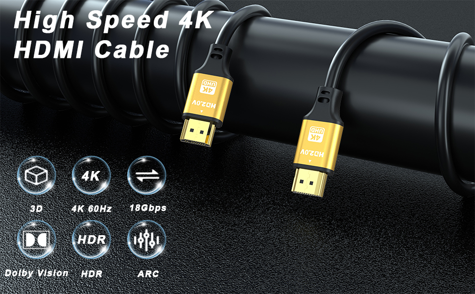 HDMI кабель 4K 25м, Highspeed 2.0, 18Gbps, Ultra HD, Ethernet, Audio Return, HDR, 3D, Arc, сумісний з Xbox, PS5/PS4, HDTV, ноутбук (золотий)