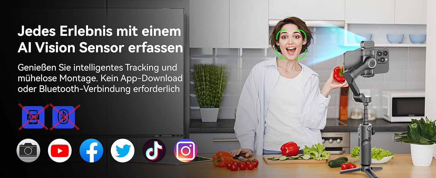 Стабілізатор Gimbal AOCHUAN для iPhone/Android з 7.8-дюймовою штангою та OLED-дисплеєм - 3-осьовий, чорний