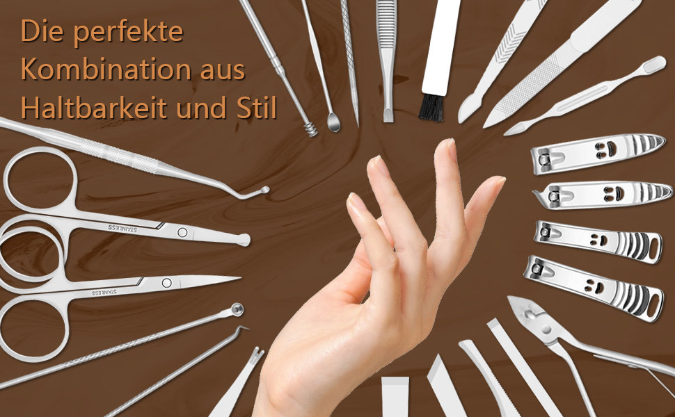 Набір для манікюру та педикюру 23 шт. Професійний набір для стрижки нігтів з нержавіючої сталі з дорожньою косметичкою з шкіри (Золото/Срібло)