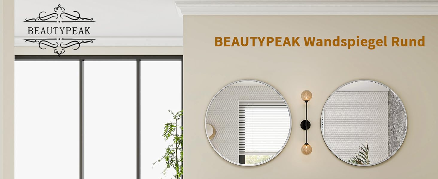 BEAUTYPEAK Круглий дзеркало 60 см срібного кольору з алюмінієвою рамою, безпечне для ванної кімнати, для спальні, вітальні, 60x60 см