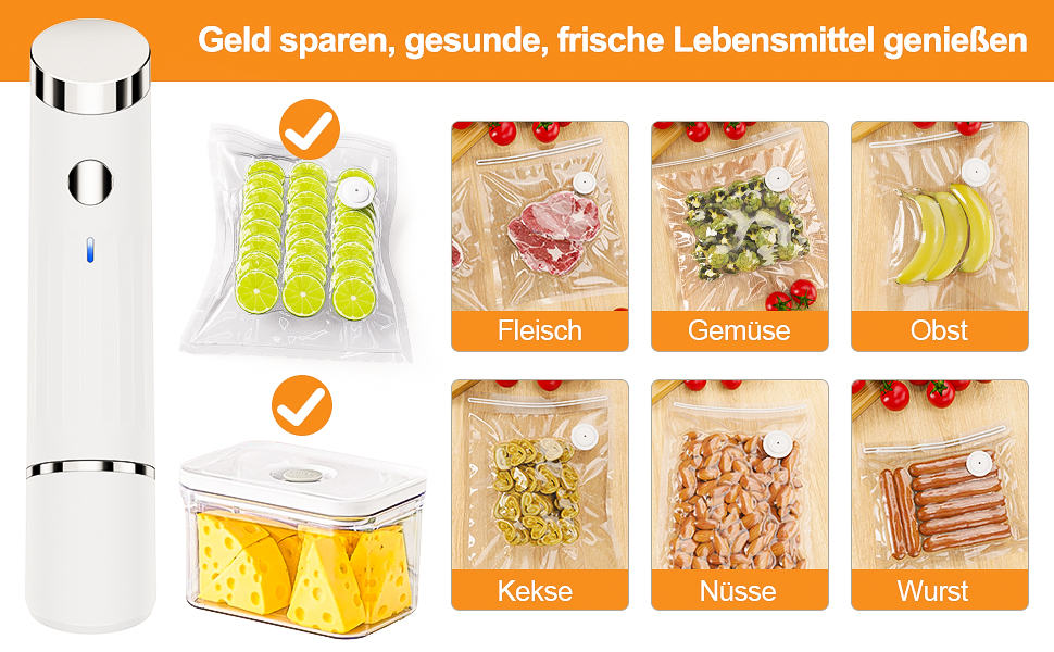 Вакуумний пакувальник FNITAER: компактний апарат для швидкої вакуумної упаковки продуктів, комплект з 20 великих пакетів