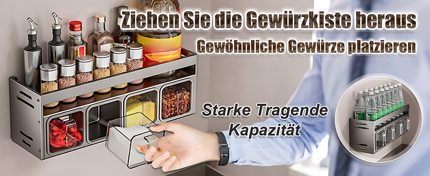 Стильна підставка для спецій з 5 сірими баночками: настільна, настінна, без свердління