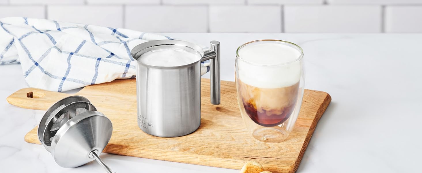 SILBERTHAL Ручний спінювач молока з нержавіючої сталі - 400 мл - для ідеального молочного піноманіття