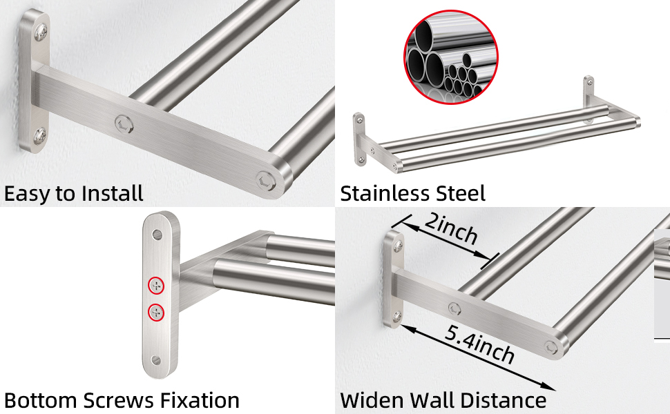 Тримач для рушників YUMORE, подвійний, 40 см, з нержавіючої сталі, для ванної кімнати та кухні, сріблястого кольору