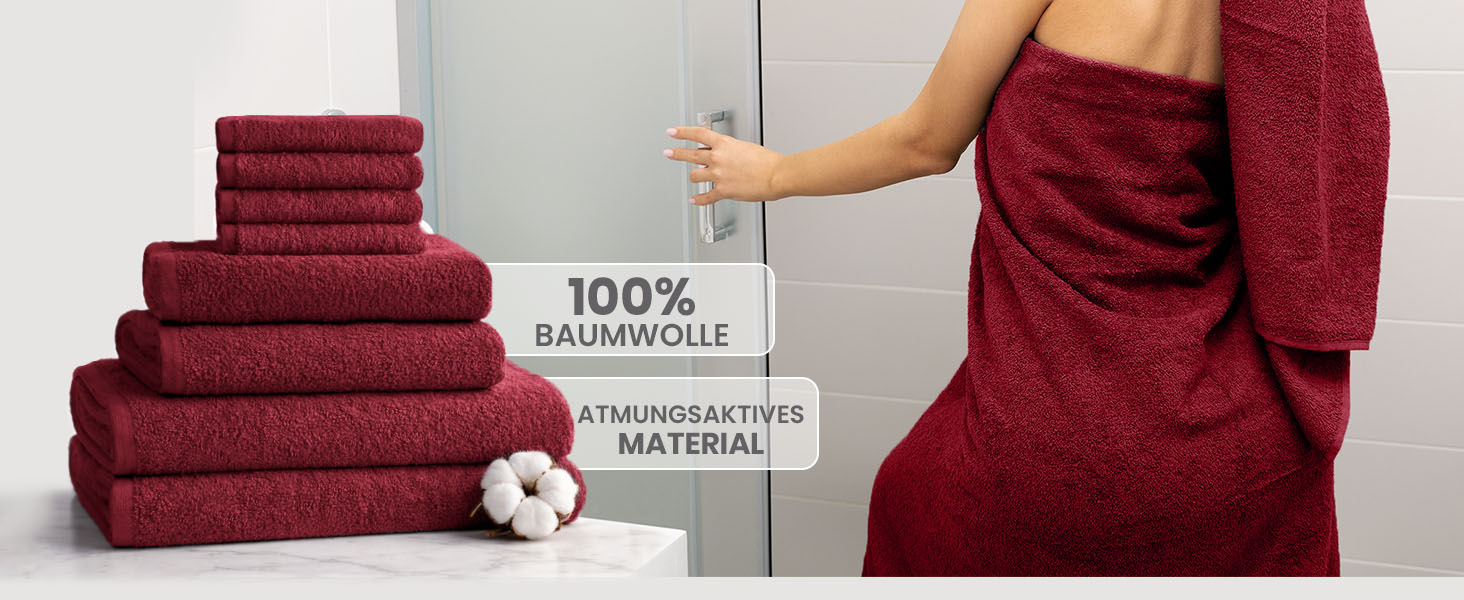 Набір махрових рушників NatureMark, 8 предметів, 100% бавовна, бордовий (4 гостьові, 2 для рук, 2 банні)