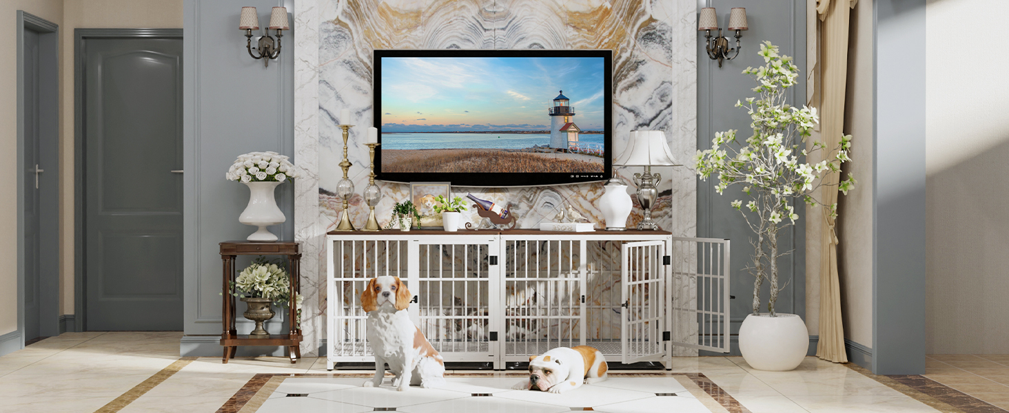 BingoPaw Клітка для собак Holz Indoor: Будинок для собак у стилі меблів з 3 дверима, знімний піддон, для малих собак та цуценят, 78x56x65 см, білий