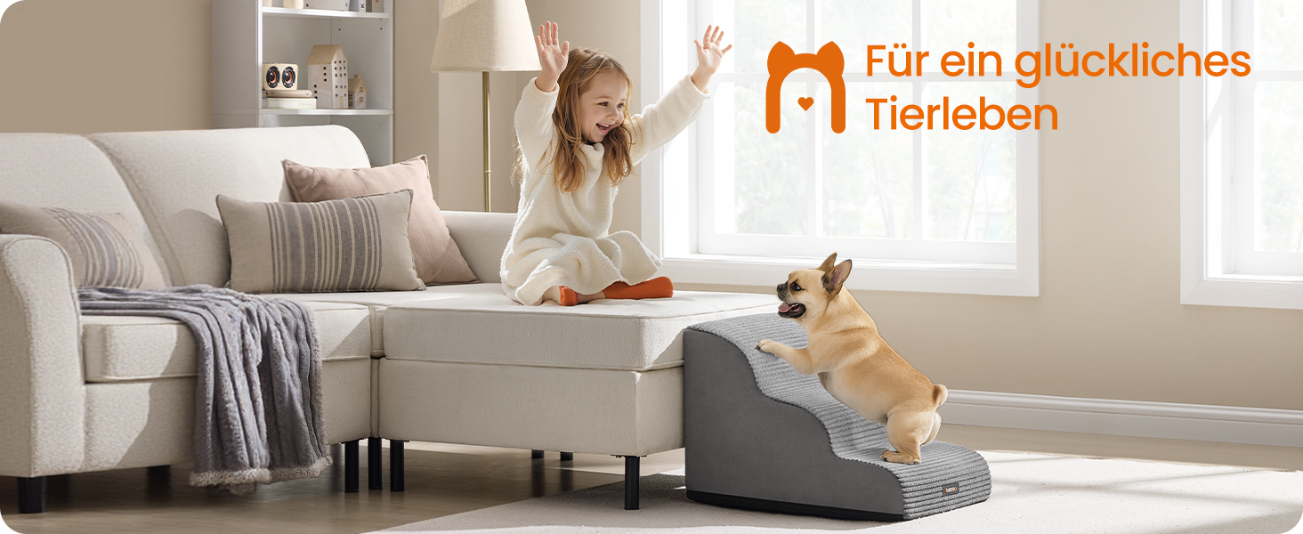 Сходи для собак Feandrea, 3 сходинки, для маленьких собак, котів, водонепроникні, з неслизьким покриттям, знімний чохол, сірий PPS003G01