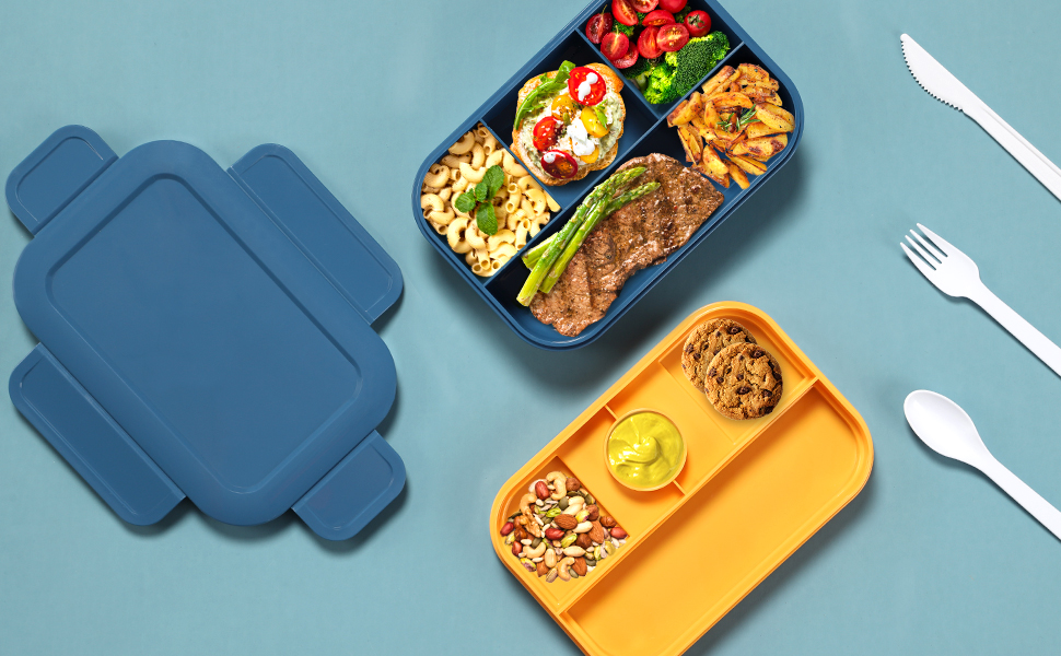 Ланчбокс для дорослих Sinnsally, 2000 мл, з відділеннями, Bento Box, з посудом, зелений