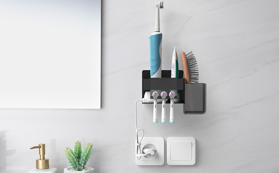 Тримач для електричної зубної щітки з аксесуарами для ванної кімнати, нержавіюча сталь, настінний, без свердління, сріблястий, великий, безщітковий