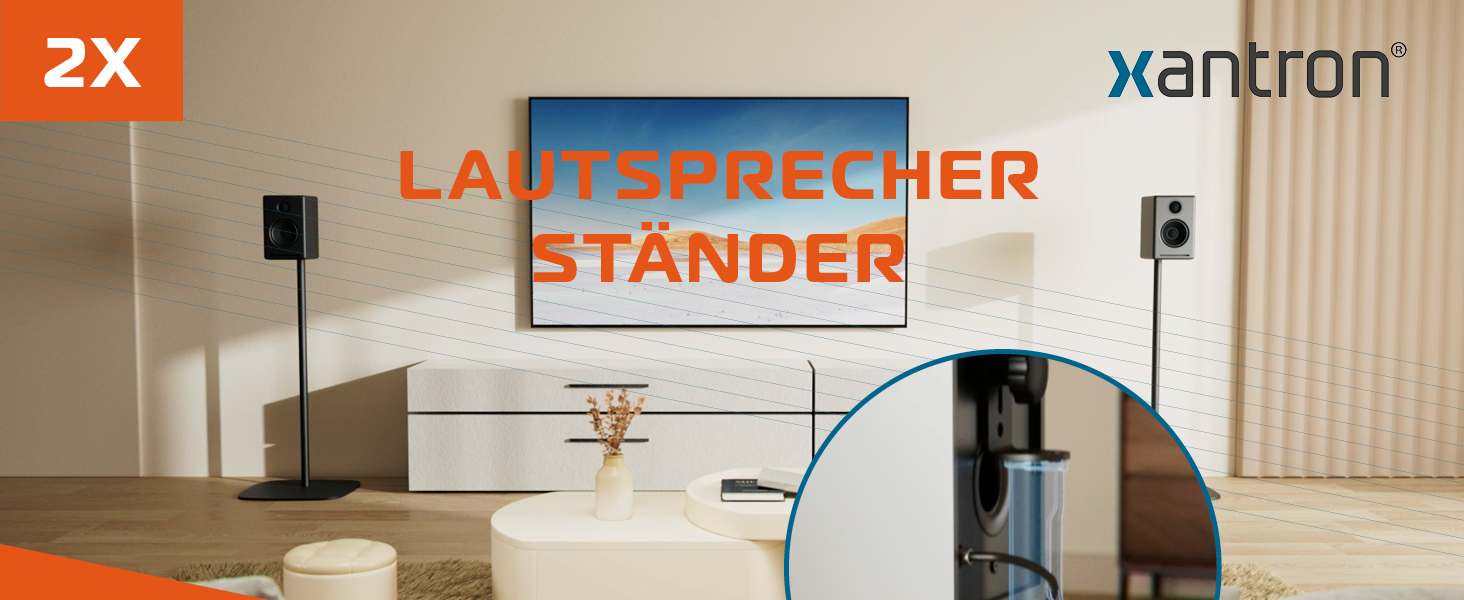 Підставка для колонок Xantron® 2X, регульована висота до 103 см, з антиковзким покриттям та прихованою прокладкою кабелю, з кріпленням, PREMIUM-USF-2