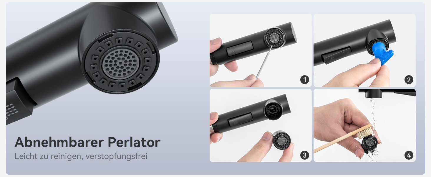 Кухонний змішувач CECIPA висувний з душем, чорний, нержавіюча сталь, 360° поворот, 2 режими струменя, для кухні