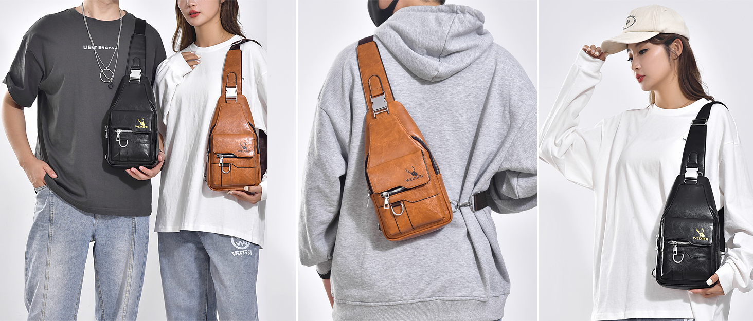 Чоловіча нагрудна сумка через плече з PU-шкіри, сіра (Wasserdicht)