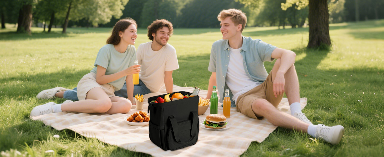 Чохол-холодильник 20 л, чорний: ізольована сумка-ланчбокс з PEVA-підкладкою, водонепроникна, з кількома відділеннями та плечовим ременем – для роботи, школи, авто, пікніка