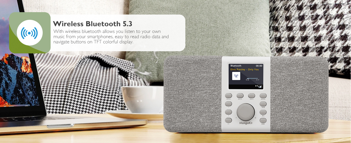 Радіоприймач MD5 Stereo DAB+ з Bluetooth, сірий - цифрове радіо DAB, FM, годинник, будильник