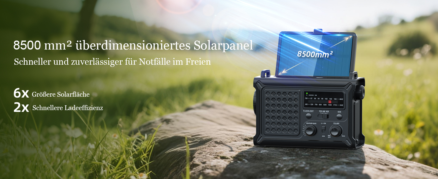 Сонячне радіо з ручним генератором 12000mAh, портативний приймач світу, радіо для надзвичайних ситуацій з AM/FM, сонячна панель 8500мм², Powerbank, ліхтарик та світло для читання, чорний