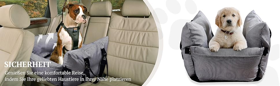 Підвищувач для автокрісла Johnear для собак до 30 кг, 2 в 1: ліжко та переноска, з кишенями та страхувальним ременем, 76x52x20 см