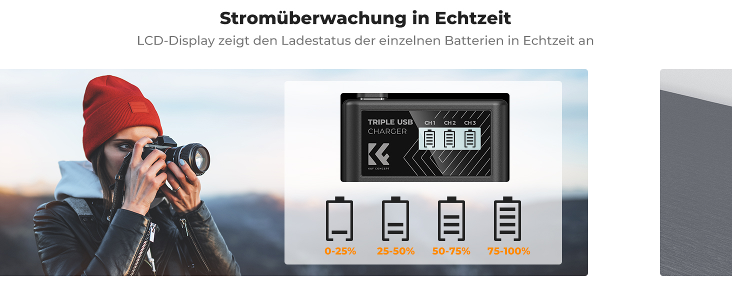 Набір акумуляторів K&F CONCEPT LP-E10 (3 шт.) з LCD-зарядним пристроєм для Canon EOS Rebel T7, T6, T5, T100, Kiss X50, X70, X80, X90, 1100D, 1200D, 1300D, 1500D, 2000D