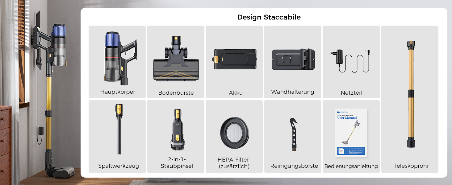 Бездротовий пилосос Proscenic P15: 55KPa, 580W, 70 хв, LED дисплей, антизаплутана щітка, фільтр GreenEye, для твердих поверхонь, килимів, шерсті тварин, авто