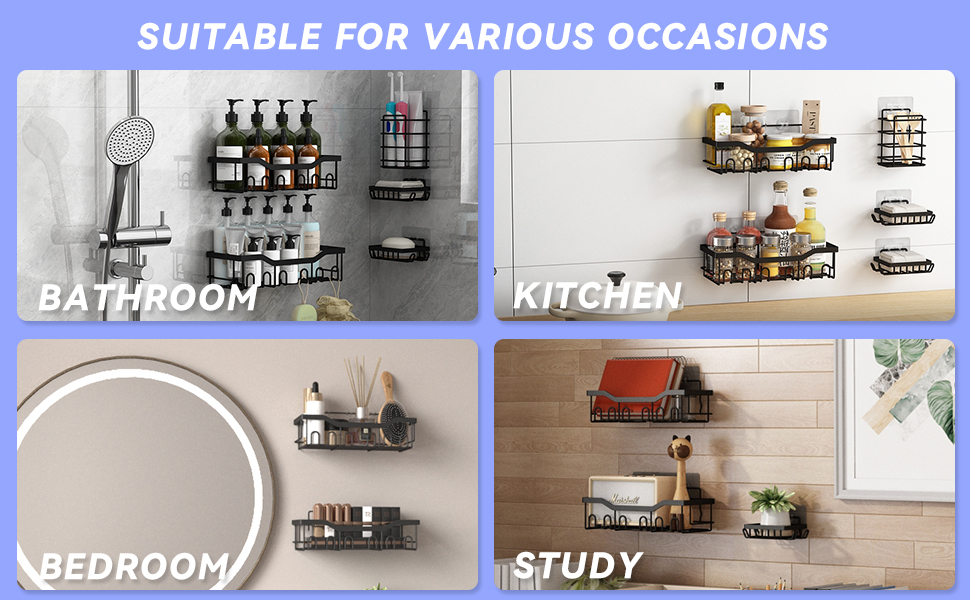 Поличка для душу без свердління, 6 шт. Регулятор для ванної кімнати з тримачем для фену та гачками, поличка для душу з нержавіючої сталі, настінна, самоклеюча, органайзер для ванної кімнати та кухні сірого кольору