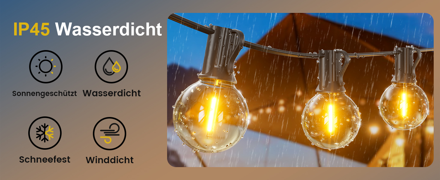 LED гірлянда Yuusei 60м з 100+4 лампочки (тепле світло), IP45, для дому та саду