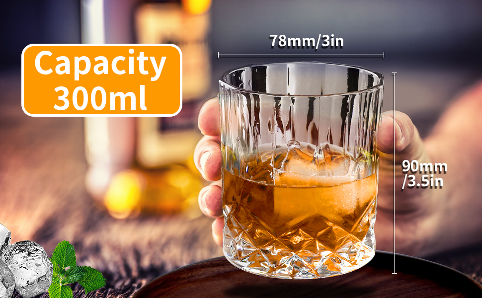 Набір склянок для віскі (6 шт.), 300 мл, кришталь, для віскі, бурбону, бренді, рому, коктейлів, дім, бар, вечірка