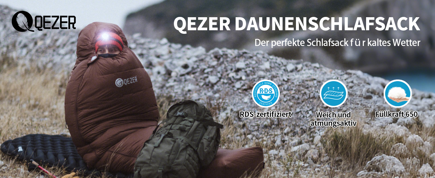 Пуховий спальний мішок для дорослих та дітей, легкий зимовий спальник Outdoor 8°C ~ -30°C для кемпінгу та альпінізму з 650 FP гусячим пухом (кава, 1500г пуху)