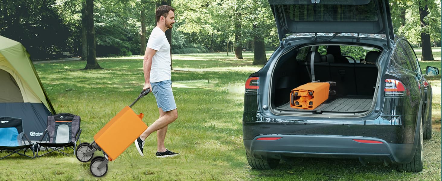Візок-садовий портативний Bollerwagen 300L XXL помаранчевий - для саду, кемпінгу, пляжу, фестивалів. З навантаженням до 120 кг, тримач для напоїв, бічна кишеня.