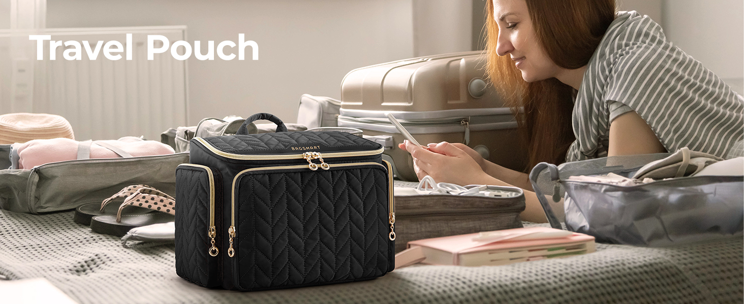 Сумка для подорожей BAGSMART: велика органайзер для туалетних аксесуарів, косметики та макіяжу, бежева