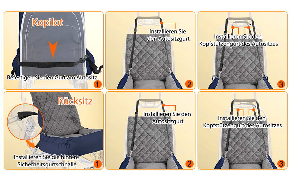 Автокрісло для собак SIVEIS – м'яке ліжко з кишенькою, захист від подряпин, з ременем безпеки